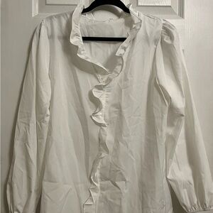 Elegant White Ruffled Women's Blouse